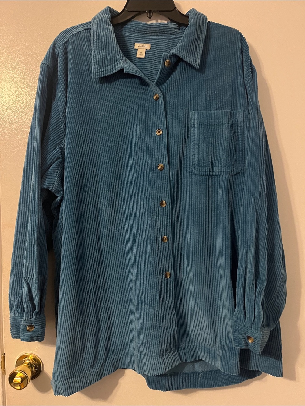 L.L. Bean Womens Teal Blue Corduroy Button-Down Shirt